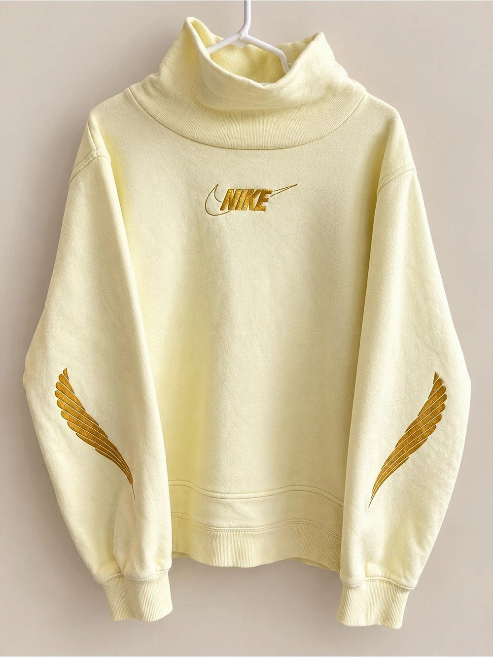 Nike Girls Medium Cream Gold Embroidered Cowl Neck Sweatshirt Pullover